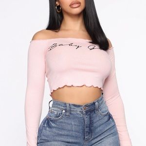 ‘Baby Girl’ Long Sleeve Off Shoulder Top
